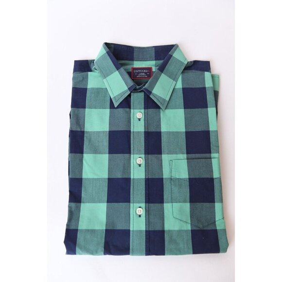 UNTUCKit Shirt Mens L Blue Teal Plaid 100% Cotton Button Up Long Sleeve - Picture 1 of 8
